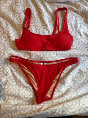 J. Crew Red Scoop Bikini Top & High-Cut Bottoms